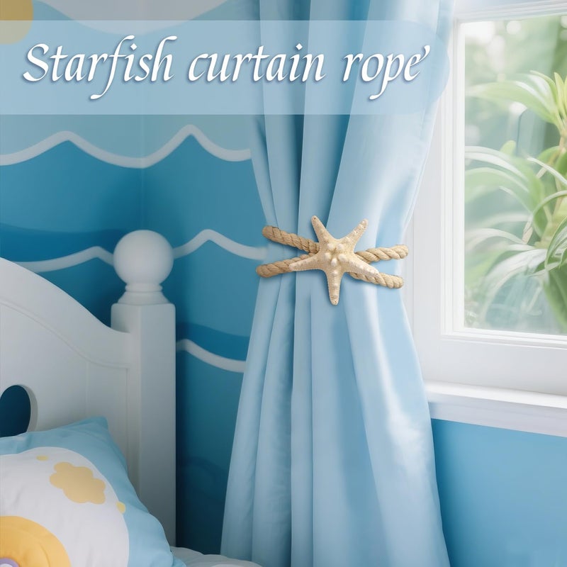Xinally 2 Pcs Natural Starfish Curtain Tiebacks, Handmade Woven Rope Curtain Curtain Ties Blinds Accessories for Outdoor, Home, Office,Hotel, Living Room Curtain Decoration (Breadfish Starfish) - Image 5